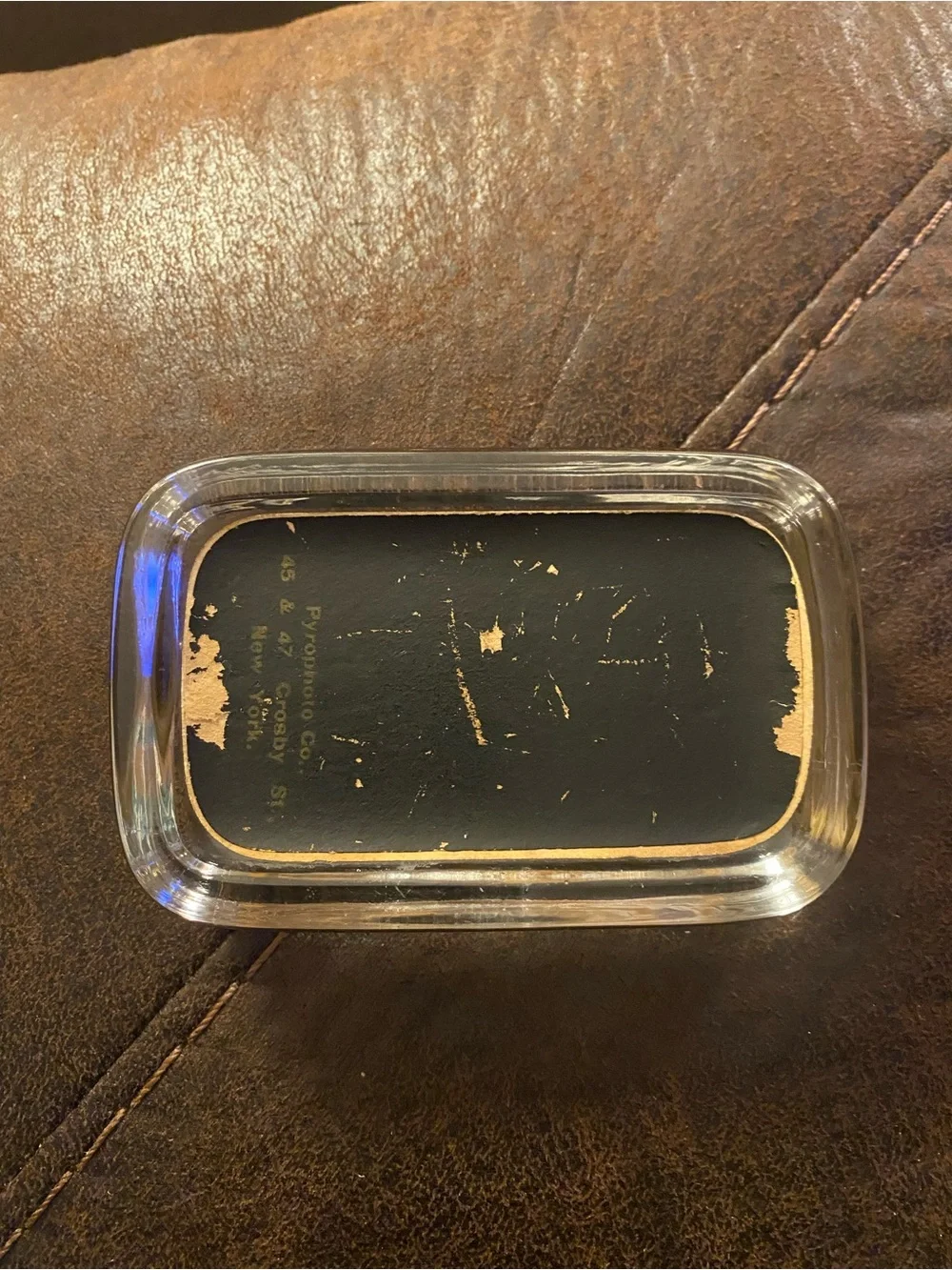 Antique Pyrophoto Co. Clear Sepia Glass Paperweight Churches Manchester NH